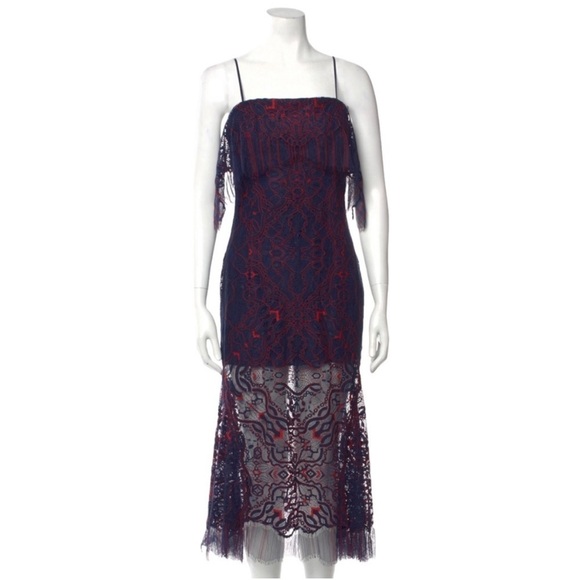 Jonathan Simkhai Dresses & Skirts - JONATHAN SIMKHAI Midnight & Red Lace Overlay Illusion Midi Dress